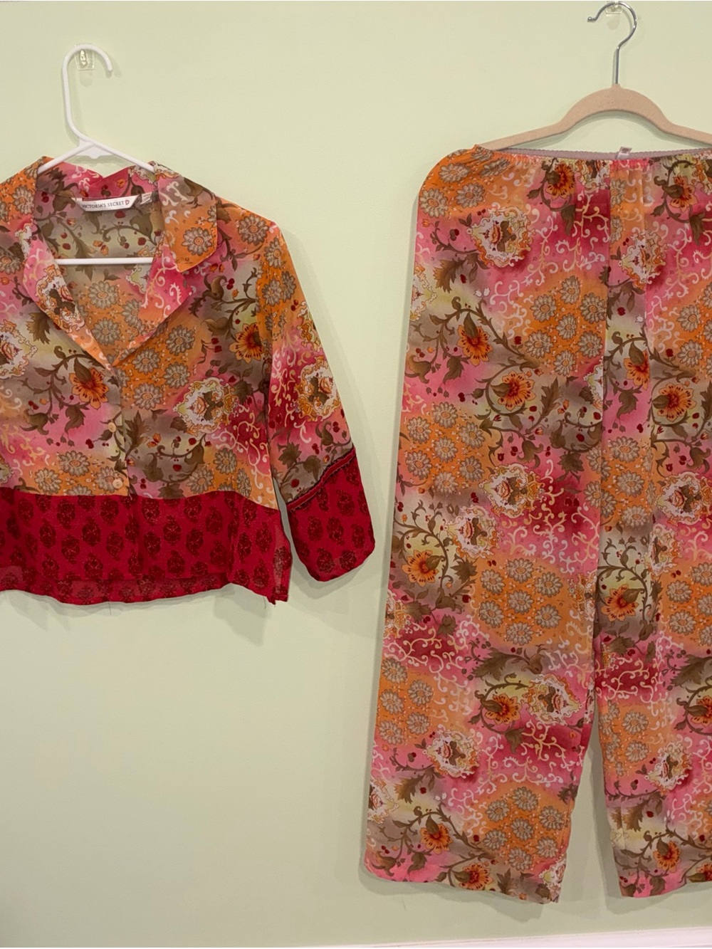 VTG Victoria’s Secret Paisley Pajama Set 2 Piece Boho Semi Sheer Y2K Women’s XS